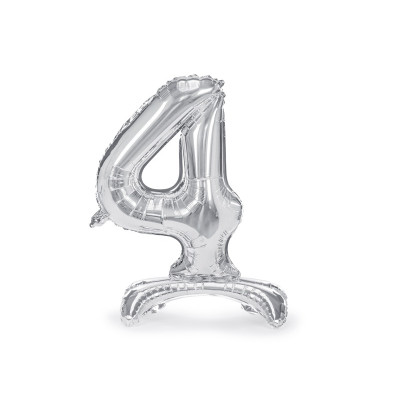 Pallone compleanno numero 4 QUATTRO anni argento con base d'appoggio 70cm