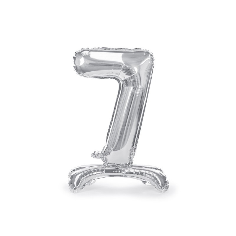 Pallone compleanno numero 7 SETTE anni argento con base d'appoggio 70cm