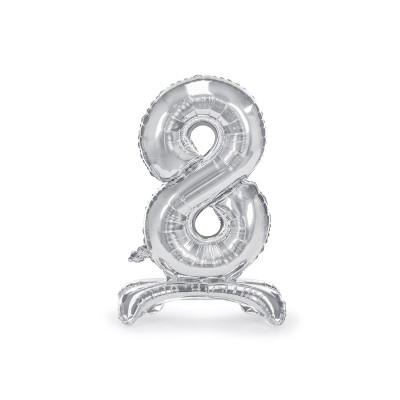 Pallone compleanno numero 8 OTTO anni argento con base d'appoggio 70cm