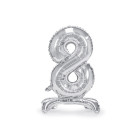 Pallone compleanno numero 8 OTTO anni argento con base d'appoggio 70cm