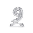 Pallone compleanno numero 9 NOVE anni argento con base d'appoggio 70cm