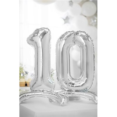 Pallone compleanno numero 0 ZERO anni argento con base d'appoggio 70cm