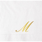 16 Tovaglioli in carta Bianchi con Lettera M oro LUCIDO - 25x25cm - 2 veli