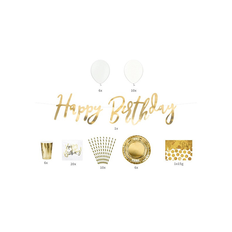Coordinato tavola Compleanno ORO - Piatti, bicchieri, tovaglioli palloncini ecc.