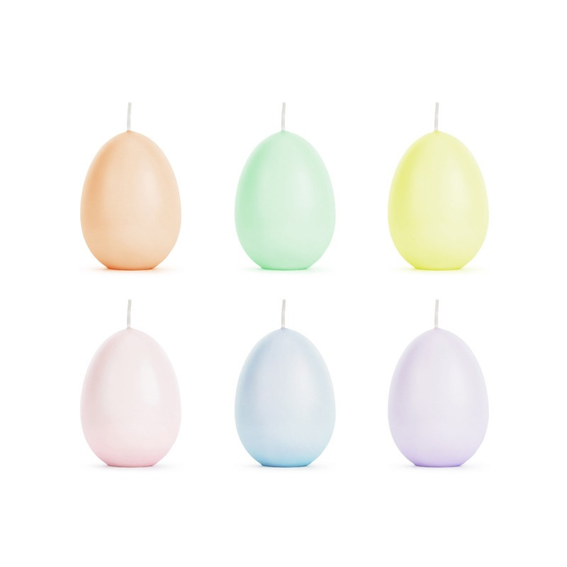 6 Candele decorative colorate a forma di UOVO - per decorazioni pasquali h7cm