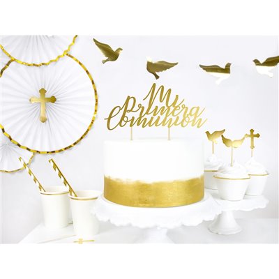 Set 6 pezzi Cake Topper in carta Prima Comunione ORO decorazione torte dolci