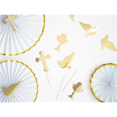 Set 6 pezzi Cake Topper in carta Prima Comunione ORO decorazione torte dolci
