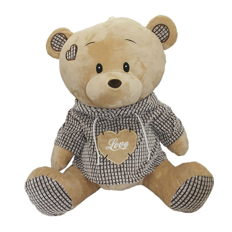 Peluche Orso con maglia e cappuccio e scritta LOVE - orsetto seduto Marrone 75cm