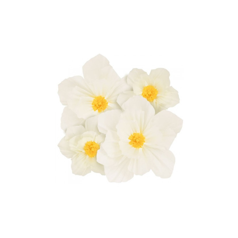 Set 4 Fiori in carta crespa Bianco AVORIO 25/35cm -decoro scenario sfondo parere