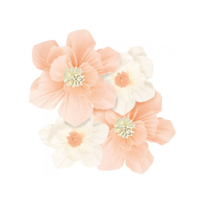 Set 4 Fiori in carta crespa ROSA e AVORIO 25/35cm -decoro scenario sfondo parere