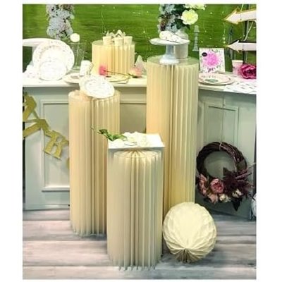 Colonna in carta colore Avorio - 30x80cm - con piano d'appoggio trasparente