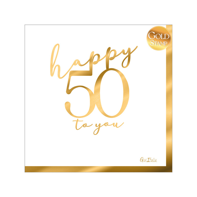 16 Tovaglioli in carta 50 ANNI - Bianco e ORO - decoro tavola compleanno 33x33cm