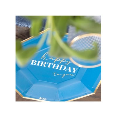Coordinato HAPPY BIRTHDAY gradazioni Blu e Oro Lucido piatti bicchieri tovaglioli