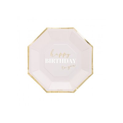 Coordinato HAPPY BIRTHDAY gradazioni Rosa e Oro Lucido piatti bicchieri tovaglioli