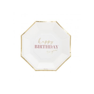 Coordinato HAPPY BIRTHDAY gradazioni Rosa e Oro Lucido piatti bicchieri tovaglioli