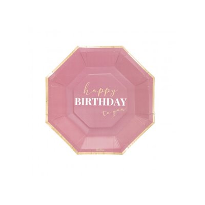 Coordinato HAPPY BIRTHDAY gradazioni Rosa e Oro Lucido piatti bicchieri tovaglioli