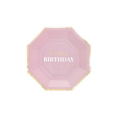 Coordinato HAPPY BIRTHDAY gradazioni Rosa e Oro Lucido piatti bicchieri tovaglioli