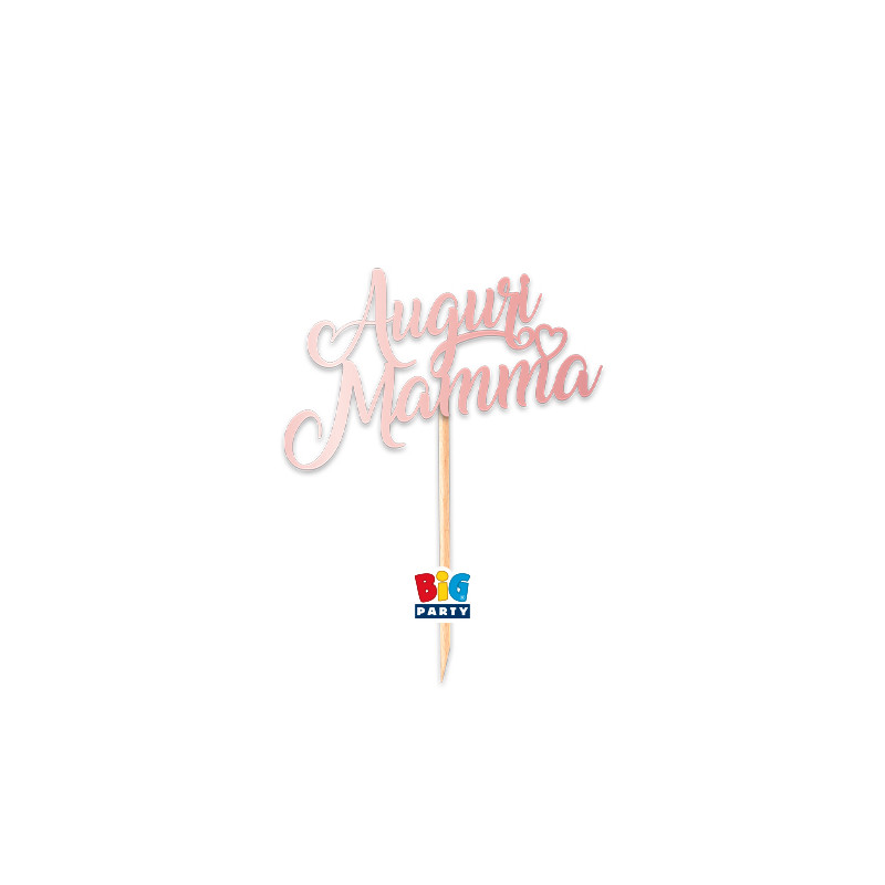 Cake Topper in carta AUGURI MAMMA - rosa - 8x14cm - decorazione torte dolci