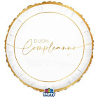 Pallone BUON COMPLEANNO Bianco e Oro - palloncino gonfiabile ad elio Ø45cm