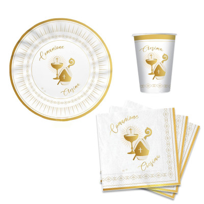 Coordinato feste tavola COMUNIONE e CRESIMA - ORO - piatti bicchieri tovaglioli