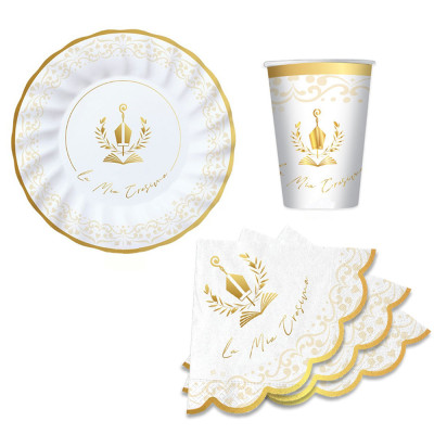 Coordinato feste tavola La mia CRESIMA - ORO - piatti bicchieri tovaglioli
