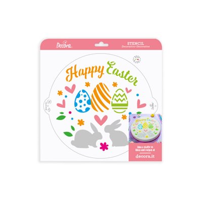 Stencil decorativo HAPPY Easter - PASQUA Ø25cm - ideale per lo zucchero a velo