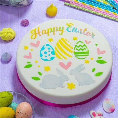 Stencil decorativo HAPPY Easter - PASQUA Ø25cm - ideale per lo zucchero a velo