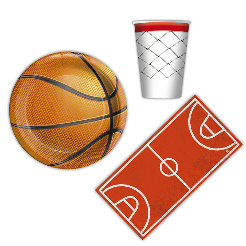 Kit coordinato tavola sport BASKET pallacanestro - piatti bicchieri tovaglioli