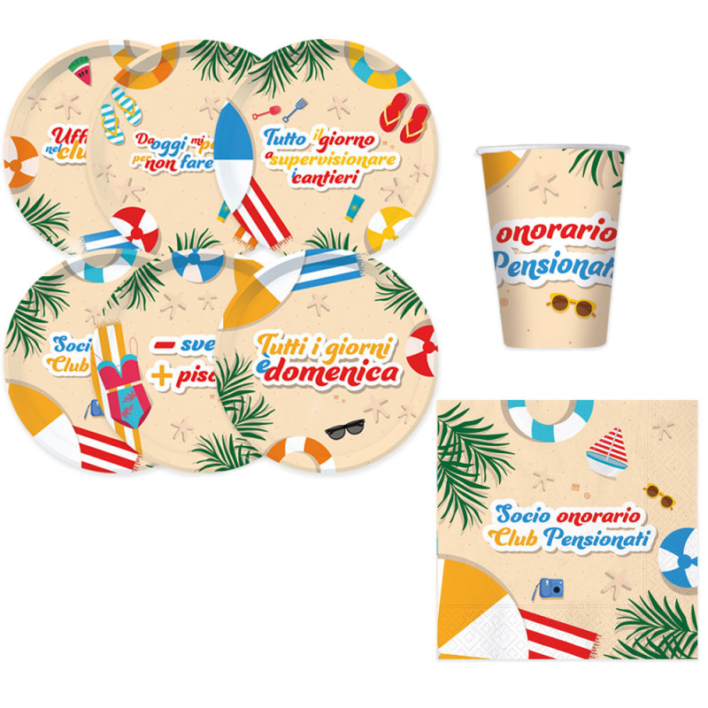 Kit coordinato tavola PENSIONE pensionato - piatti bicchieri tovaglioli