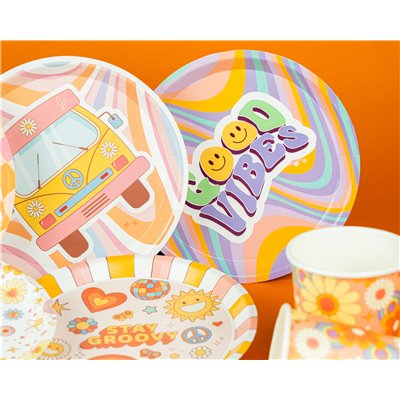 Kit coordinato tavola Groovy Party Peace & Love - piatti bicchieri tovaglioli