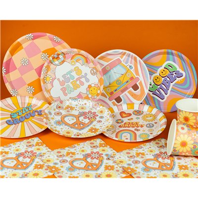 Kit coordinato tavola Groovy Party Peace & Love - piatti bicchieri tovaglioli