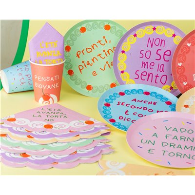 Kit coordinato tavola compleanno PENSATI GIOVANE - piatti bicchieri tovaglioli