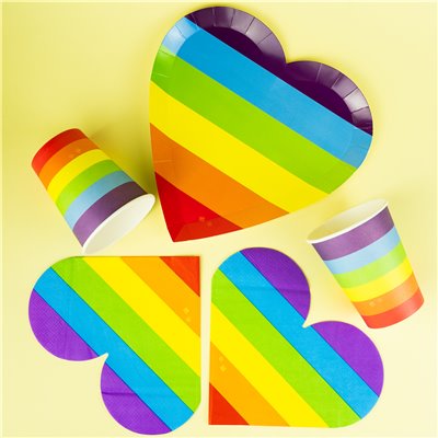 Kit coordinato tavola Rainbow Heart arcobaleno - piatti bicchieri tovaglioli