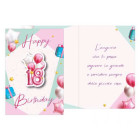 Biglietto di auguri 18 anni Palloncini Rosa con ciondolo a forma di 18 in legno
