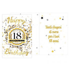 Biglietto di auguri 18 anni stelle oro e nere con ciondolo in legno