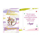 Biglietto auguri COMUNIONE con ciondolo in legno a forma di fiore con Bambina
