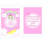 Biglietto auguri BENVENUTA Piccolina con ciondolo in legno Angelo Custode