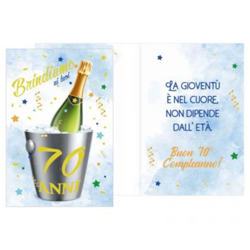 Biglietto di auguri 70 anni BRINDIAMO - biglietto augurale completo di busta
