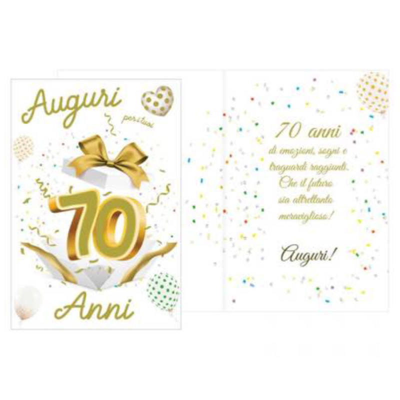 Biglietto di auguri 70 anni pacco regalo - biglietto augurale completo di busta