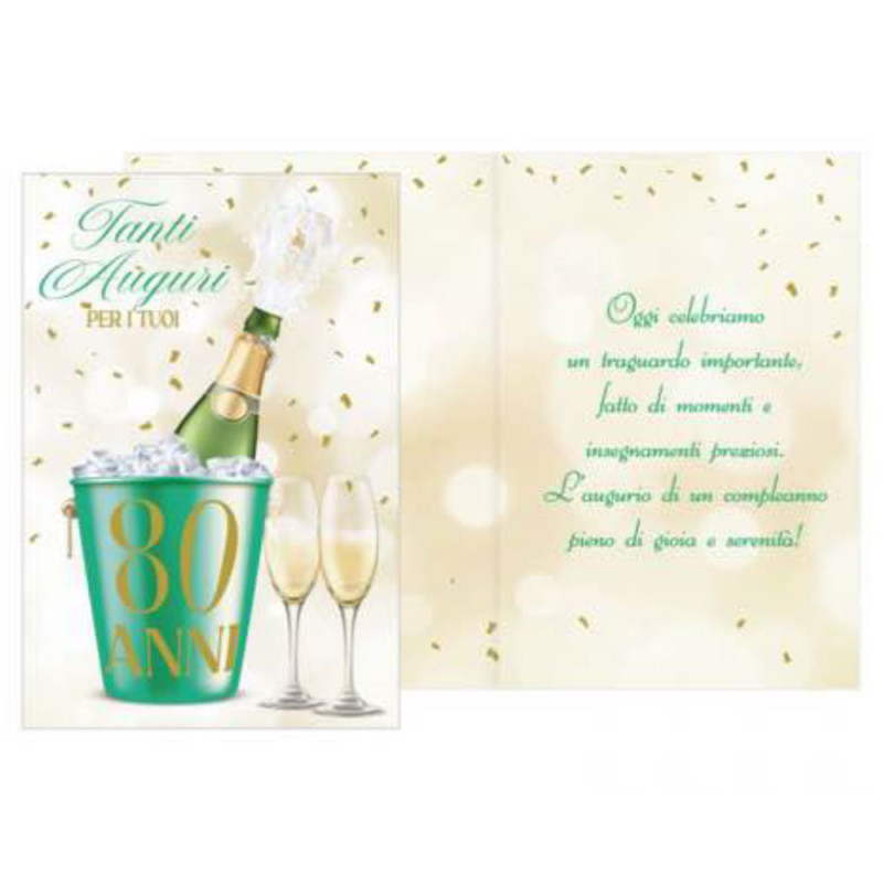 Biglietto di auguri 80 anni spumeggianti - biglietto augurale completo di busta