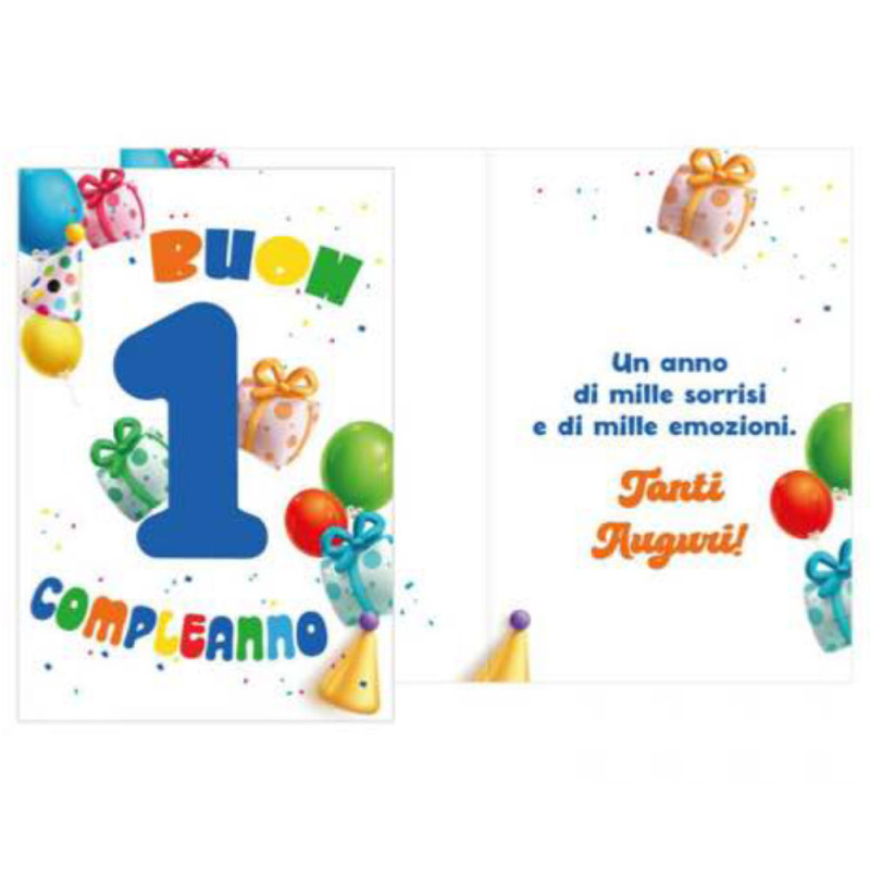 Biglietto di auguri PRIMO COMPLEANNO - biglietto augurale completo di busta