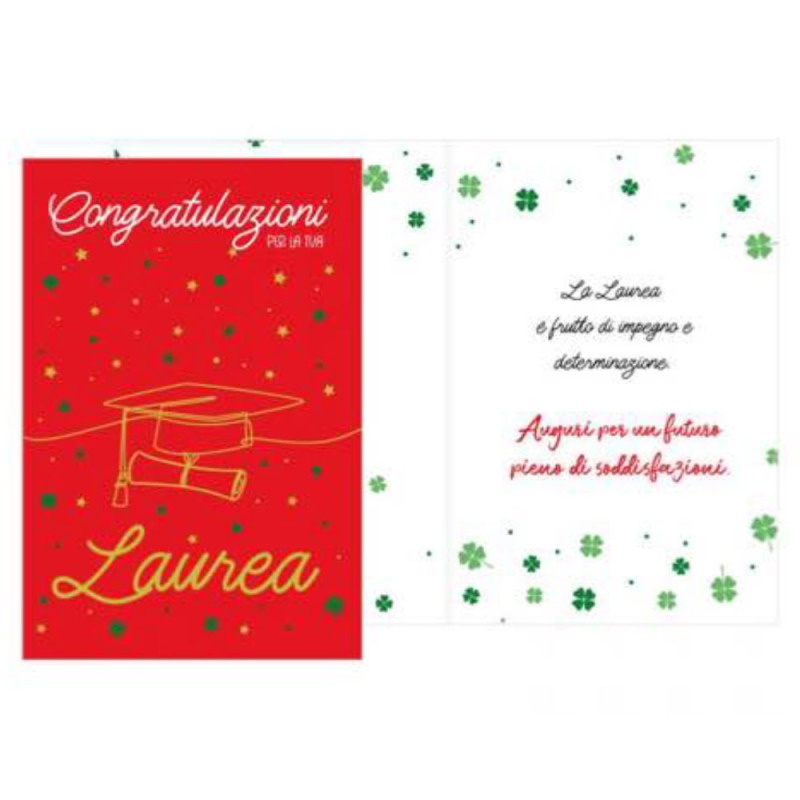 Biglietto di auguri augurale Congratulazioni per tua LAUREA - Rosso e Oro