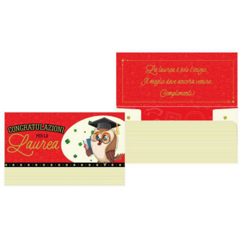 Biglietto auguri Congratulazione per la tua LAUREA - a Pochet - fantasia Gufetto