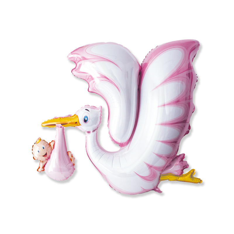 Palloncino foil Mylar Cicogna ROSA - nascita bimba - gonfiabile ad aria o elio
