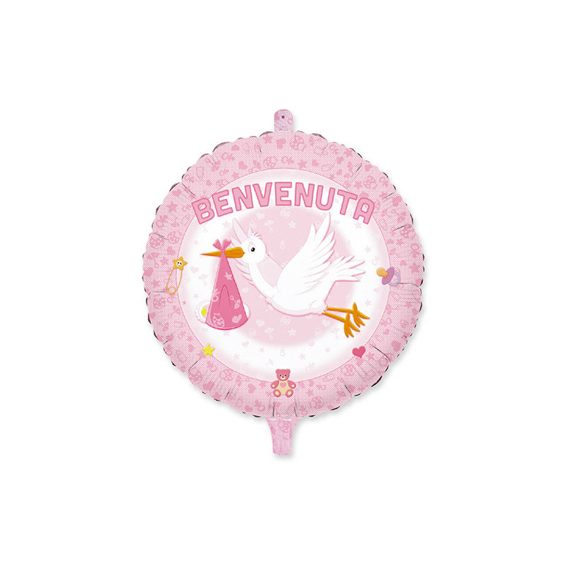 Pallone BENVENUTA Rosa - Nascita Bimba - PALLONCINO 45cm - gonfiabile ad elio