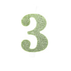 CANDELA numero 3 tre VERDE SALVIA - Bio GLITTER - candelina in cera per torta