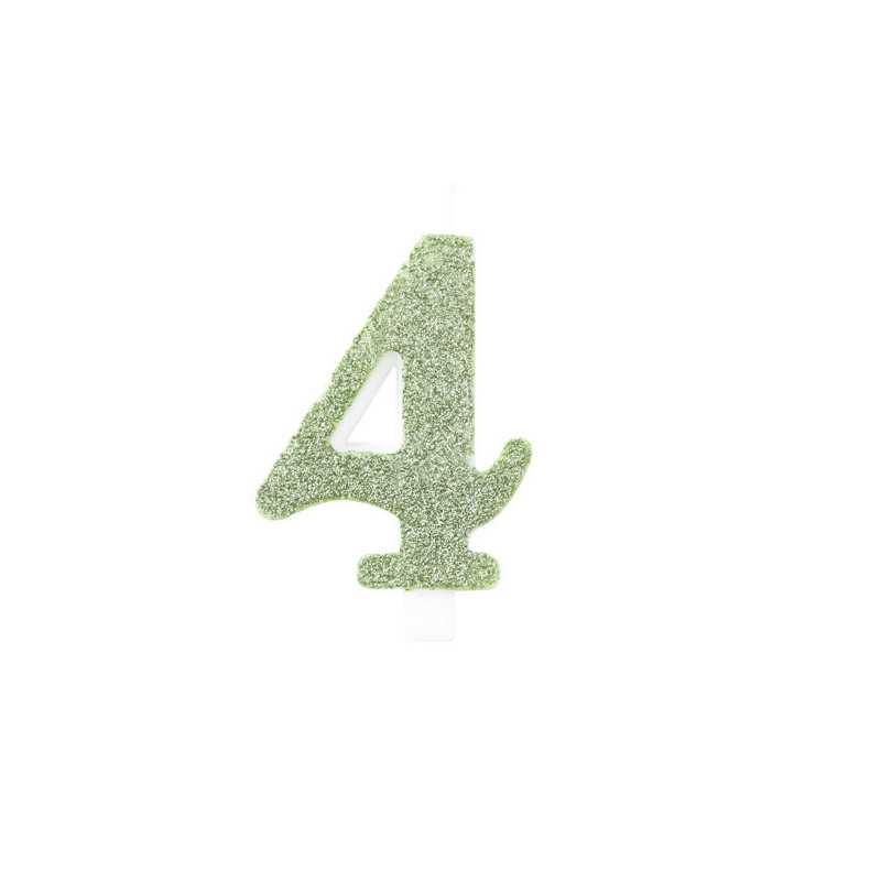 CANDELA numero 4 quattro VERDE SALVIA - Bio GLITTER - candelina in cera per torta
