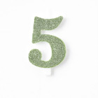CANDELA numero 5 cinque VERDE SALVIA - Bio GLITTER - candelina in cera per torta