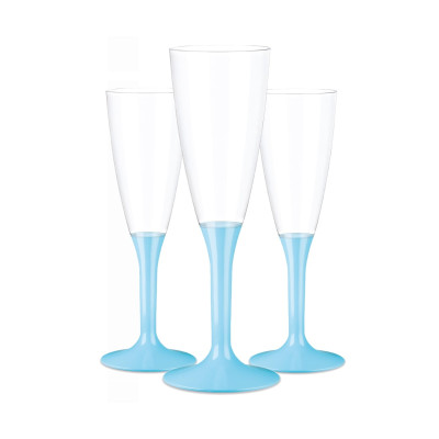 6  Flute in plastica con gambo CELESTE - Flutes rigido monouso - Calici da Spumante