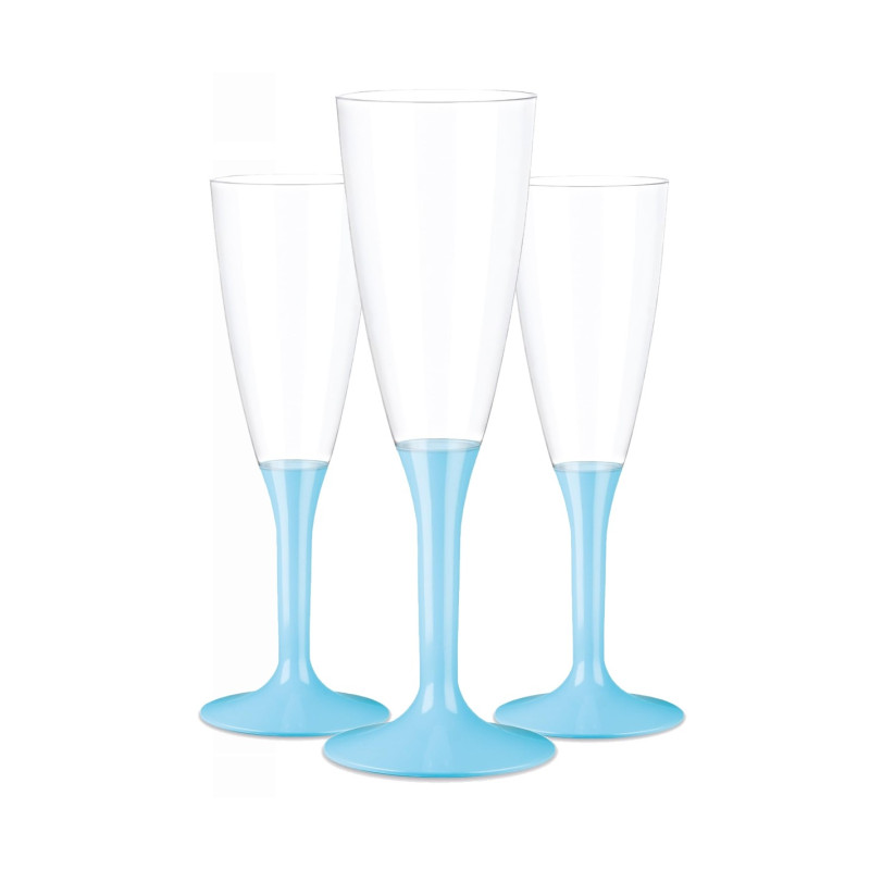 6  Flute in plastica con gambo CELESTE - Flutes rigido monouso - Calici da Spumante